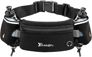 Number-one Running Belt with Water Bottles(2 x 175ML), Hydration Belt Waterproof Waist Pack Bag Fits iPhones Adjustable Sports Waist Pouch for Marathon Running Hiking Cycling, Black, M