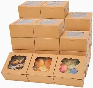 60Packs Bakery Boxes with Window 6x6x3 inches Kraft Cookie Boxes Macaroon Boxes Thick & Sturdy Treat Boxes for Macarons