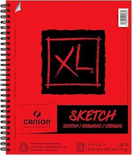Canson XL Series Paper Sketch Pad for Charcoal, Pencil and Pastel, Side Wire Bound, 50 Pound, 9 x 12 Inch, 100 Sheets