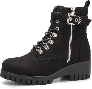 Women's Fashion Wedge Ankle Boots Side Zipper Lace-up Combat Booties Round Toe Platform Shoes