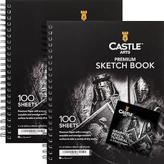Castle Art Supplies Premium Sketch Books 9in x 12in | Double Sketch Pad Pack | 200 Sheets of Quality 90gsm Paper | For Adult Artists and Learners | Spiral Bound for Versatility | Ideal for Schools