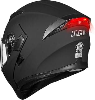 ILM Motorcycle Dual Visor Flip up Modular Full Face Helmet DOT with 7 Colors (Large, Matte Black - Led)