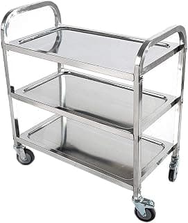 Storage Cart 3-Tier Stainless Steel Rolling Cart Serving Trolleys,Restaurant Tableware Collection Car,Hotel Function Wine Cart,Delivery Car