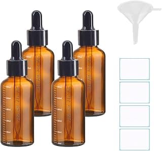 Dropper Bottle 2 oz,50ml Amber Glass Eye Dropper Bottles for Essential Oils with Labels and Funnel,4 pack Tincture Bottles With metering bottle and metering dropper