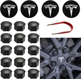 ThinSGO Tesla Model 3 Y S X Wheel Cap Kit 4 Hub Center Cap + 20 Lug Nut Cover (White)