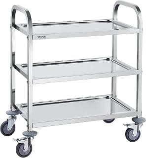 VEVOR Stainless Steel Cart, 3 Layers Lab Utility Cart 400 lbs Weight Capacity, Medical Cart with Lockable Universal Wheels, for Lab, Clinic, Kitchen, Salon