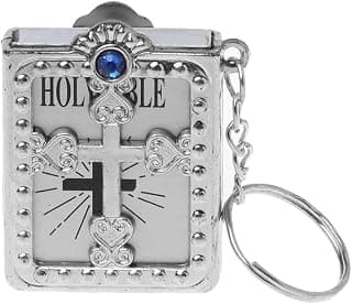 Tebatu Mini English HOLY Bible Keychain Religious Christian Jesus Cross Keyrings Gift Sliver
