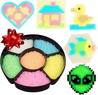 9,000 Glow in The Dark Fuse Beads Set (6 Unique Colors) in Case and Separated - Works with Perler Beads, Pixel Art Project