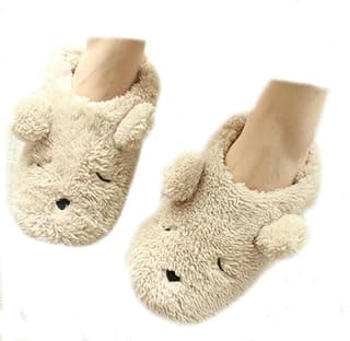 Womens Indoor Warm Fleece Slippers, Ladies Girls Lovely Cartoon Bear Winter Soft Cozy Thermal Non-slip Fuzzy Plush Mules Home Indoor Floor Slip-on Shoes Ankle Boots