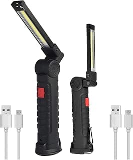 TTAototech 2 Pack LED Work Light, Handheld COB Rechargeable Work Lights Foldable Flashlight with Magnet Base & Hook,360° Rotate,5 Lighting Modes Inspection Light for Outdoor Camping Car Repair