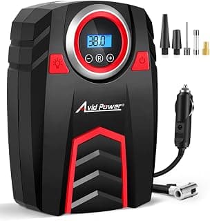 Avid Power Tire Pump 12V Air Compressor w/Digital Pressure Gauge, Car Air Pump w/LED Light, Auto Shut-Off DC Tire Inflator for Car, Bicycles, Balls and Other Inflatables, Tire Air Compressor