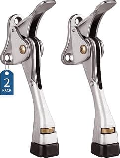 Gotega Door Stopper, 1/2/4 Packs Kickdown Door Stop with One Touch Adjustable Height and Rubber Tip 4 Inches, Door Stops (4 inch x 2 Pack, Satin Nickel)