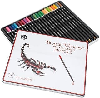 Black Widow Colored Pencils For Adults - 24 Coloring Pencils With Smooth Pigments - Best Color Pencil Set For Adult Coloring Books And Drawing