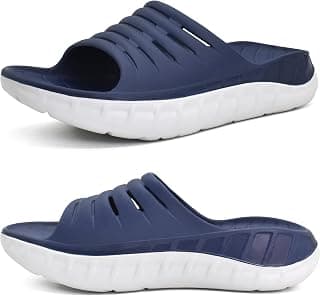 Mens Recovery Sandals With Comfortable Plantar Fasciitis Arch Support, Orthotic Open Toe Sport Slides Thick Cushion Reduces Stress on Feet, Joints & Back Post-Exercise