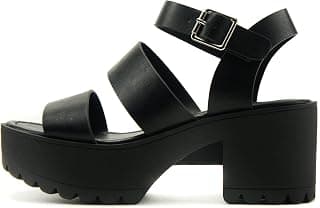 ACCOUNT ~ Women Open Toe Two Bands Lug sole Fashion Block Heel Sandals with Adjustable Ankle Strap