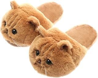 Unisex Kids Girls 3D Big Head Realistic Kitty Cat Womens Tabby cat Plush Fuzzy Slippers Ladies House Slippers