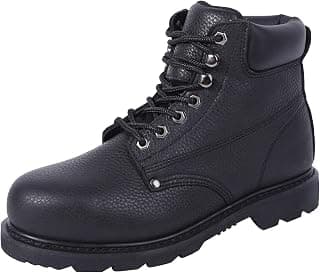 Steel Toe Work Safety Boots for Men Durable Leather Non-Slip Oil-Resistant Lightweight Water Resistant Rubber Sole Construction Industrial Electrician Work Hiking Boot