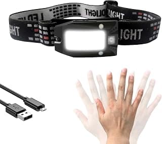 HAUTMEC Headlamp Rechargeable, LED USB Head Light Flashlight with 4 Modes, Waterproof Motion Sensor, 230° Wide Beam with Adjustable Headband for Running,Fishing,Hiking,Camping HT0218-HL