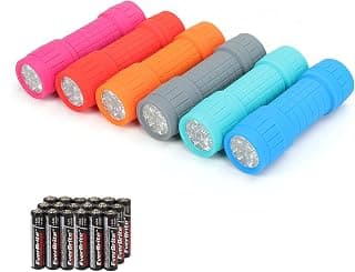 EverBrite 6-Pack Mini 9-LED Flashlight with Lanyard, Impact Handheld Torch Assorted Colors with 3AAA Battery Included (Hurricane Supplies, Camping, Hiking, Emergency, Hunting)