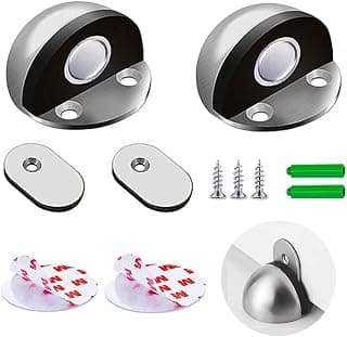 Upgrade Magnetic Door Stop Adhesive ZUONAI 2 Pack Magnetic Door Stoppers Floor Door Holder Stainless Steel Magnets Door Stops with Long Strike Plate Heavy Duty Door Stopper with Rubber Outdoor