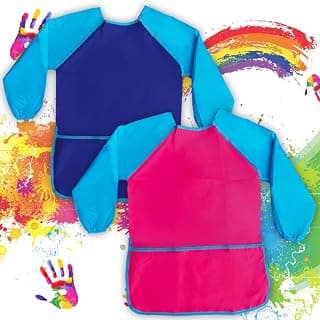 Waterproof Children Art Smock toddler apron peinture enfant child painting apron painting supplies kids art supplies Kids Long Sleeve Art Aprons with 3 Roomy Pockets,Ages 2-6 (Pink + Blue)