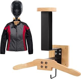 Helmet Hanger, Motorcycle Helmet Rack with Hook and Hanger Wooden Wall Mount Helmet Display Stand for Motorcycle Bike Racing Coats Baseballs and Rugby Helmets Gear Storage