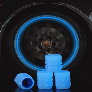 Fluorescent Car Tire Valve Caps, 4pcs Car Glow Tire Air Caps Cover, Luminous Stem Caps, Universal Tire Valve Stem Covers for Car, Truck, SUV, Motorcycles, Bike. （ Blue