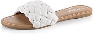 Womens Flat Sandals Fashion Round Open Toe Slip On Slides with Braided Strap Slippers for Summer Size 6-11