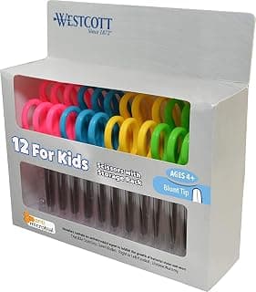 Westcott School Pack of Kids Scissors with Anti-Microbial Protection, 5-Inch, Blunt, Assorted Colors, Pack of 12 (14871)