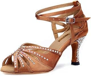 Women Rhinestone Ballroom Dance Shoes Latin Salsa Performance Dance Shoes