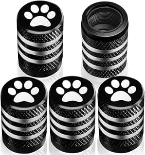 Tire Valve Caps Stem Cover, 5Pack Tire Air Valve Cover with Plastic Liner Leak-Proof, Aluminum Alloy Anti Corrosion Paw Print Valve Caps for Bike Bicycle Cars Truck Motorcycle Vehicle, Black