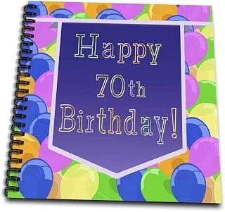 3dRose db_173074_2 Balloons with Purple Banner Happy 70Th Birthday-Memory Book, 12 by 12-Inch