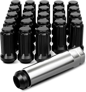 OMT M14x1.5 Lug Nuts Black with Spline Tuner, XL 2 inches Length Conical Aftermarket Wheel Nut, Compatible with Chevy GMC Ford Cadillac Lincoln SAAB Saturn Silverado 1500 Savana, Set of 24