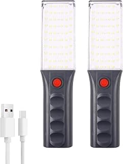 Vagocom 2Pack LED Rechargeable Worklight,Bright Magnetic Inspection Trouble Torch with White Lamp/Flash Red light/Flash Blue Red Light and Hook for Automotive,Camping,Grill,BBQ,Emergency,Mechanic,Gift