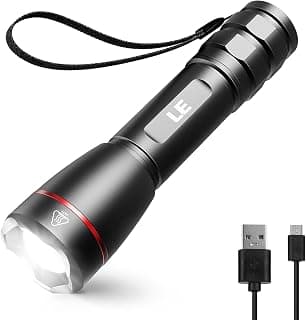 LE Rechargeable Flashlight, LED Flashlight 1000lm USB Tactical Flashlight Rechargeable Compact and Ultra Bright, Waterproof Flashlight with 5 Lighting Modes, Zoomable LED Torch Light for Camping, Running, Walking