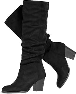 Women Fashion Comfy Vegan Suede Block Heel Slip On Thigh High Over the Knee Boots