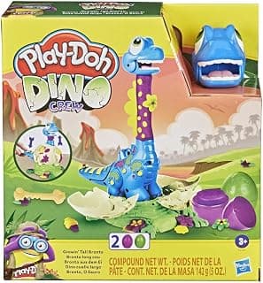 Play-Doh Dino Crew Growin' Tall Bronto Toy Dinosaur for Kids 3 Years and Up with 2 Play-Doh Eggs, 2.5 Ounces Each, Non-Toxic