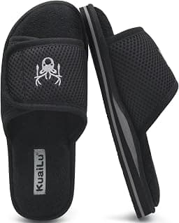 Slippers for Women Black Ladies Slippers with Comfort Plantar Fasciitis Memory Foam Diabetic Slippers Adjustable Slides Open Toe, Size 8.5 Pantuflas para Mujer, Black, 8.5-9 Wide