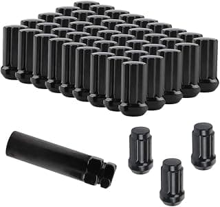 24 PCS M14x2.0 Lug Nuts, 2" Black Large Acorn Seat Wheel Lug Nuts with 1 Keys Compatible with 2004-2014 F150,2003-2014 Expedition,2004-2014 Lincoln Navigator,2006-2014 Mark LT