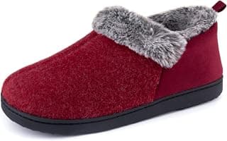 Women's Cozy Memory Foam Slippers with Warm Plush Faux Fur Lining, Wool-Like Blend Micro Suede House Shoes with Indoor Outdoor Rubber Sole