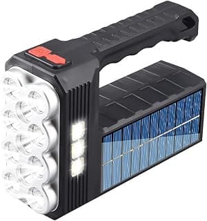 11 LED Solar Flashlight, Portable LED Searchlight with COB Sidelight Solar/USB Rechargeable, High Lumens 3 Modes Spotlight Waterproof Torch Light for Fishing Camping Emergency Outdoor