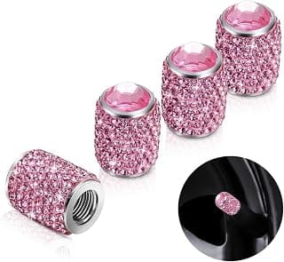 4pcs Bling Tire Stem Valve Caps, Crystal Tire Caps Shinny Rhinestone Universal Car Dustproof Tire Valve Caps for Car SUV Motorcycle Bicycle Truck (Pink)