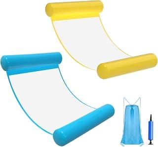 2 Pack Pool Floats for Adults, Adult Water Float, 4 in 1 Multi-Purpose Hammock Pool Lounge Chair Float(Yellow & Blue)