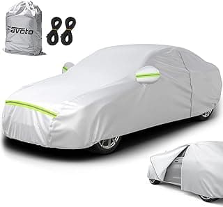 Favoto Full Car Cover Sedan Cover Universal Fit 167-185 Inch 5 Layer Heavy Duty Sun Protection Waterproof Dustproof Snowproof Windproof Scratch Resistant with Storage Bag Sedan Cover