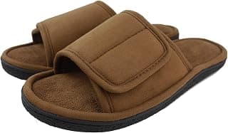 Men Washable Microfiber Suede Adjustable Memory Foam Home Open Toe Indoor Slippers