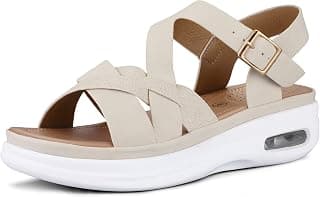 Women's Walking Sandals Comfortable Air Cushioned Support Ankle Strap Dress Sandals
