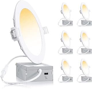 INCARLED 6inch 3CCT 12W 1050LM LED Dimmable Recessed Slim Pot Light, IC-Rated Ceiling Light/Downlight with Junction Box (5000K/4000K/3000K-3CCT, 6pack)