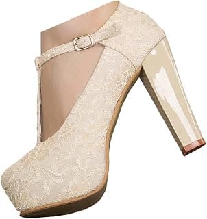 Women's Marty Janes T-Strappy Lace Women Dress Wedding Shoes