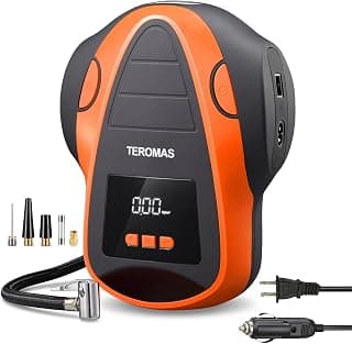 TEROMAS Tire Inflator Air Compressor, Portable DC/AC Air Pump for Car Tires 12V DC and Other Inflatables at Home 110V AC, Digital Electric Tire Pump with Pressure Gauge(Orange)