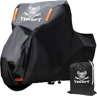 Tokept Black Motorcycle Cover, 210D Oxford Fabric All Weather Water Sun Protection, 116 inch Vehicle Cover for Harley Davidson Honda Suzuki Kawasaki Yamaha (XXXL)